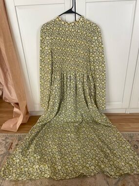 Ghospell Smocked Long-Sleeve Maxi Dress in Yellow Floral